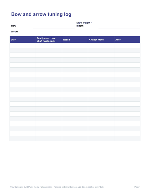 Preview of the first page of Tuning log (PDF/DOCX/XLSX)