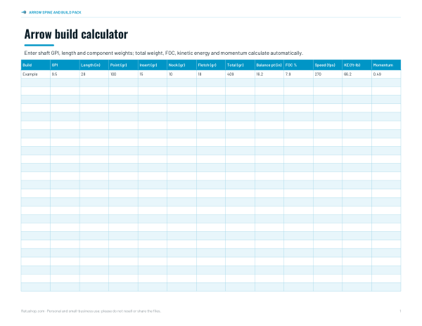 Preview of Printable Arrow Build Calculator
