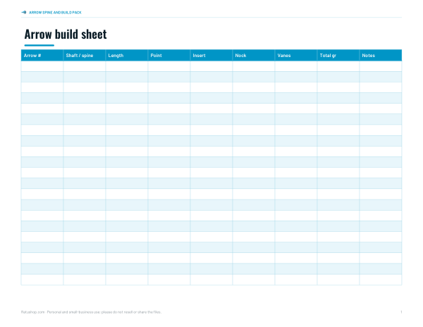 Preview of Printable Arrow Build Sheet
