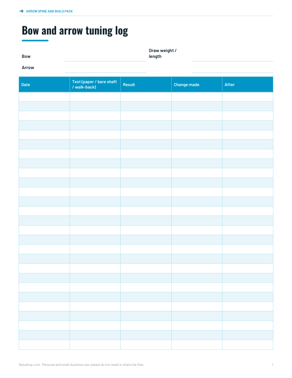 Preview of Printable Bow Tuning Log Sheet